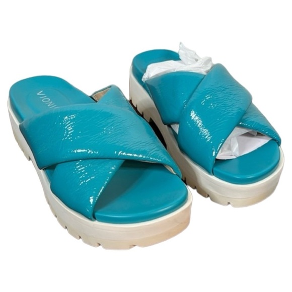 Vionic Shoes - Vionic Vesta Teal Turquoise Aquamarine Platform Wrap Slide Sandals Size 5